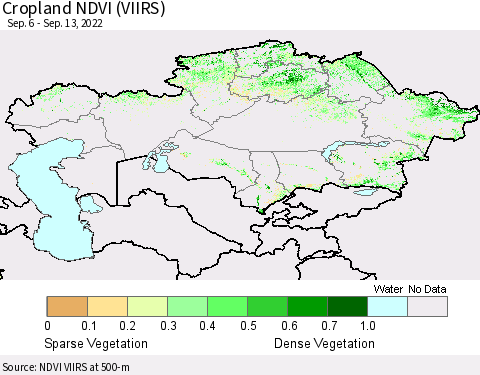 Kazakhstan Cropland NDVI (VIIRS) Thematic Map For 9/6/2022 - 9/13/2022