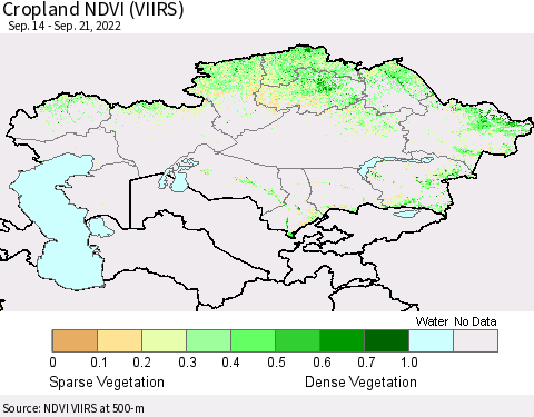 Kazakhstan Cropland NDVI (VIIRS) Thematic Map For 9/14/2022 - 9/21/2022