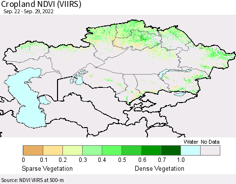 Kazakhstan Cropland NDVI (VIIRS) Thematic Map For 9/22/2022 - 9/29/2022