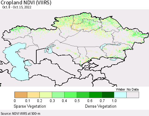 Kazakhstan Cropland NDVI (VIIRS) Thematic Map For 10/8/2022 - 10/15/2022