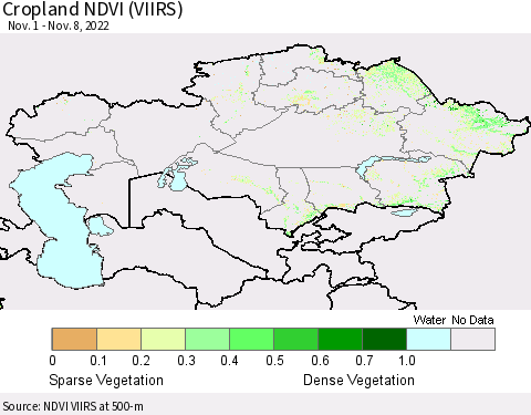 Kazakhstan Cropland NDVI (VIIRS) Thematic Map For 11/1/2022 - 11/8/2022