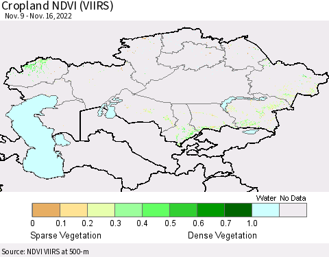 Kazakhstan Cropland NDVI (VIIRS) Thematic Map For 11/9/2022 - 11/16/2022