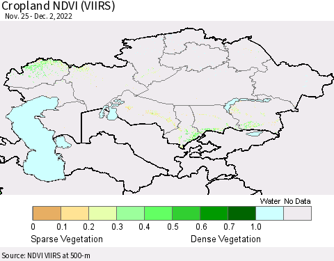 Kazakhstan Cropland NDVI (VIIRS) Thematic Map For 11/25/2022 - 12/2/2022