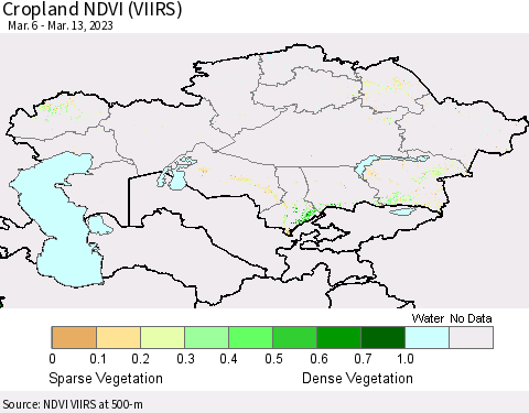 Kazakhstan Cropland NDVI (VIIRS) Thematic Map For 3/6/2023 - 3/13/2023