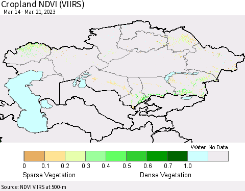 Kazakhstan Cropland NDVI (VIIRS) Thematic Map For 3/14/2023 - 3/21/2023