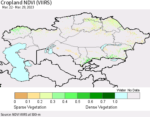 Kazakhstan Cropland NDVI (VIIRS) Thematic Map For 3/22/2023 - 3/29/2023