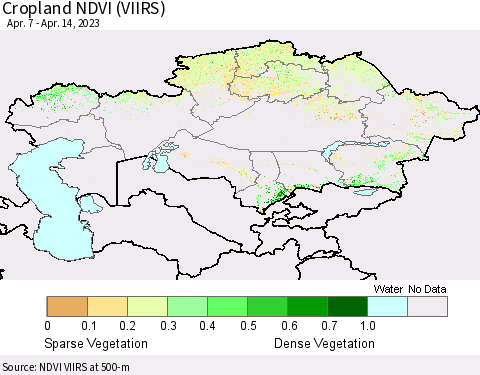 Kazakhstan Cropland NDVI (VIIRS) Thematic Map For 4/7/2023 - 4/14/2023
