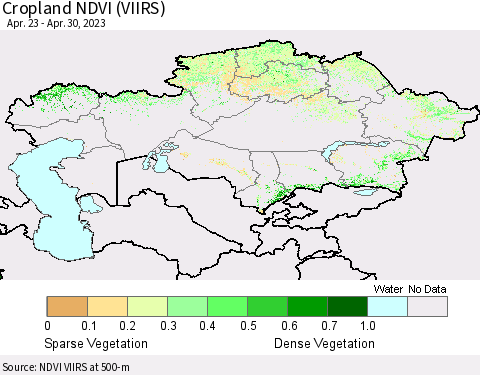 Kazakhstan Cropland NDVI (VIIRS) Thematic Map For 4/23/2023 - 4/30/2023