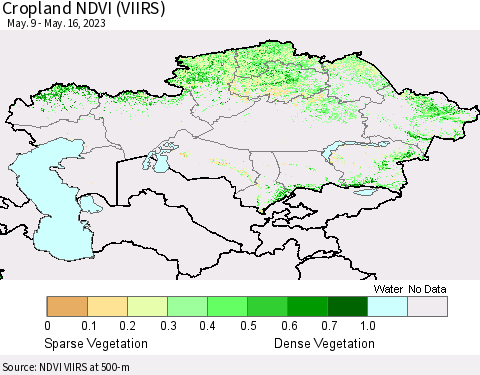 Kazakhstan Cropland NDVI (VIIRS) Thematic Map For 5/9/2023 - 5/16/2023