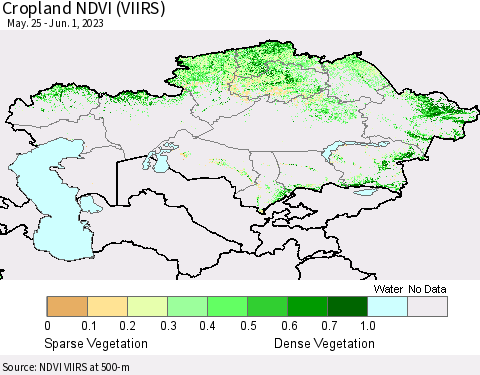 Kazakhstan Cropland NDVI (VIIRS) Thematic Map For 5/25/2023 - 6/1/2023