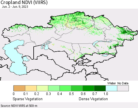 Kazakhstan Cropland NDVI (VIIRS) Thematic Map For 6/2/2023 - 6/9/2023