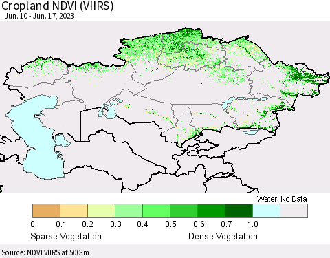 Kazakhstan Cropland NDVI (VIIRS) Thematic Map For 6/10/2023 - 6/17/2023