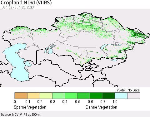 Kazakhstan Cropland NDVI (VIIRS) Thematic Map For 6/18/2023 - 6/25/2023