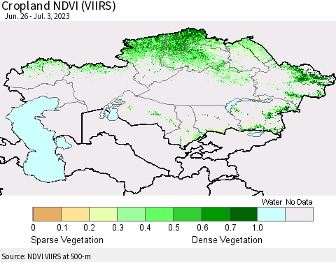 Kazakhstan Cropland NDVI (VIIRS) Thematic Map For 6/26/2023 - 7/3/2023