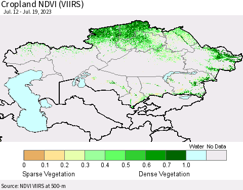 Kazakhstan Cropland NDVI (VIIRS) Thematic Map For 7/12/2023 - 7/19/2023
