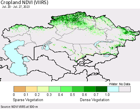 Kazakhstan Cropland NDVI (VIIRS) Thematic Map For 7/20/2023 - 7/27/2023