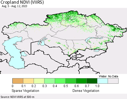 Kazakhstan Cropland NDVI (VIIRS) Thematic Map For 8/5/2023 - 8/12/2023