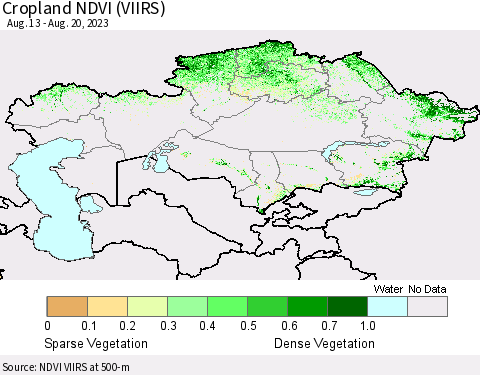 Kazakhstan Cropland NDVI (VIIRS) Thematic Map For 8/13/2023 - 8/20/2023