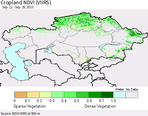 Kazakhstan Cropland NDVI (VIIRS) Thematic Map For 9/22/2023 - 9/29/2023