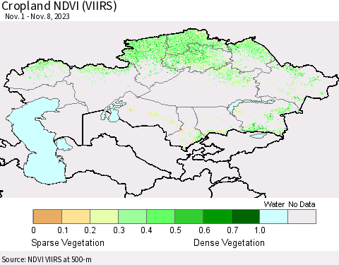 Kazakhstan Cropland NDVI (VIIRS) Thematic Map For 11/1/2023 - 11/8/2023