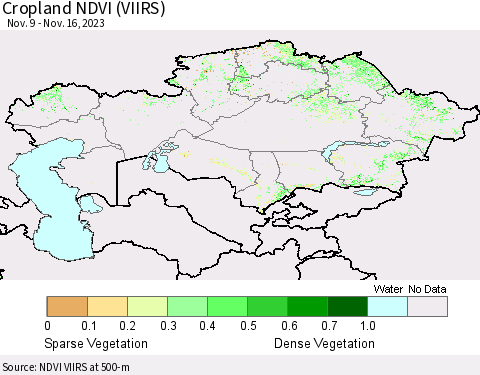 Kazakhstan Cropland NDVI (VIIRS) Thematic Map For 11/9/2023 - 11/16/2023