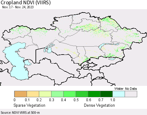 Kazakhstan Cropland NDVI (VIIRS) Thematic Map For 11/17/2023 - 11/24/2023