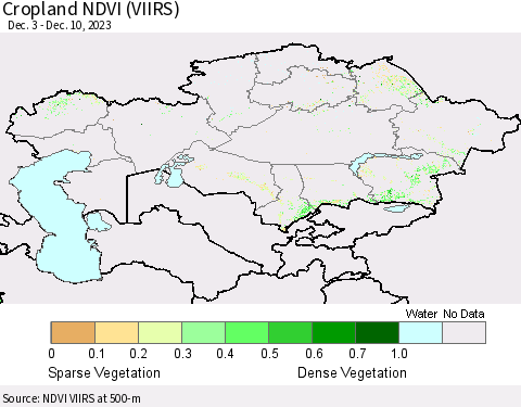 Kazakhstan Cropland NDVI (VIIRS) Thematic Map For 12/3/2023 - 12/10/2023