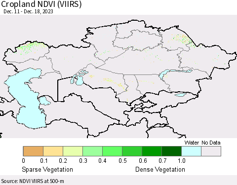 Kazakhstan Cropland NDVI (VIIRS) Thematic Map For 12/11/2023 - 12/18/2023