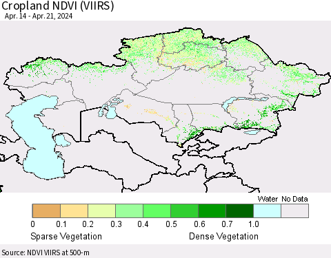 Kazakhstan Cropland NDVI (VIIRS) Thematic Map For 4/14/2024 - 4/21/2024