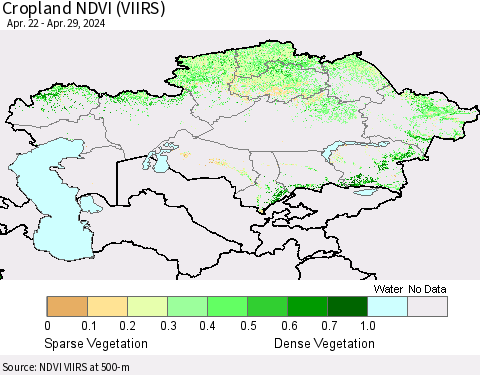Kazakhstan Cropland NDVI (VIIRS) Thematic Map For 4/22/2024 - 4/29/2024
