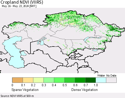 Kazakhstan Cropland NDVI (VIIRS) Thematic Map For 5/16/2024 - 5/23/2024