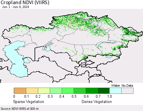 Kazakhstan Cropland NDVI (VIIRS) Thematic Map For 6/1/2024 - 6/8/2024