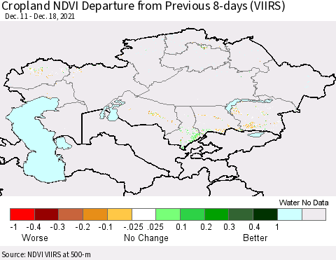 Kazakhstan Cropland NDVI Departure from Previous 8-days (VIIRS) Thematic Map For 12/11/2021 - 12/18/2021