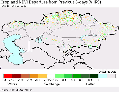 Kazakhstan Cropland NDVI Departure from Previous 8-days (VIIRS) Thematic Map For 10/16/2022 - 10/23/2022