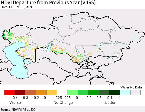 Kazakhstan NDVI Departure from Previous Year (VIIRS) Thematic Map For 12/11/2021 - 12/18/2021