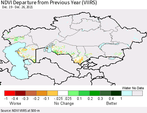 Kazakhstan NDVI Departure from Previous Year (VIIRS) Thematic Map For 12/19/2021 - 12/26/2021