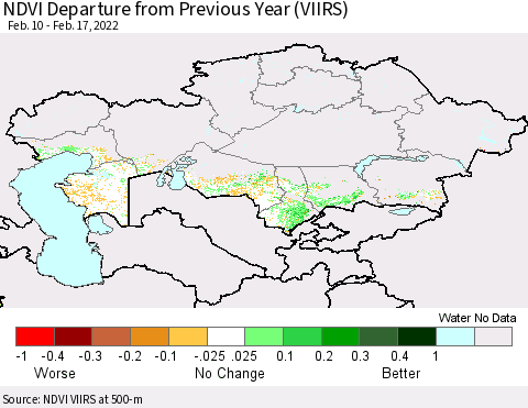 Kazakhstan NDVI Departure from Previous Year (VIIRS) Thematic Map For 2/10/2022 - 2/17/2022