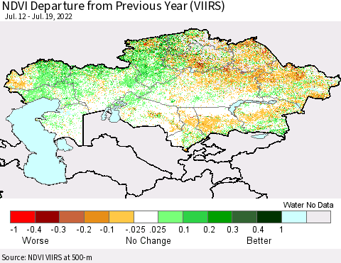 Kazakhstan NDVI Departure from Previous Year (VIIRS) Thematic Map For 7/12/2022 - 7/19/2022