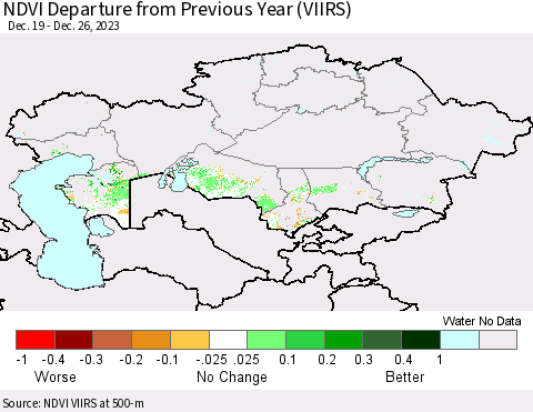 Kazakhstan NDVI Departure from Previous Year (VIIRS) Thematic Map For 12/19/2023 - 12/26/2023