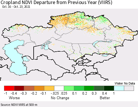 Kazakhstan Cropland NDVI Departure from Previous Year (VIIRS) Thematic Map For 10/16/2021 - 10/23/2021