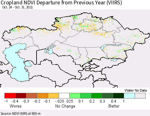 Kazakhstan Cropland NDVI Departure from Previous Year (VIIRS) Thematic Map For 10/24/2021 - 10/31/2021