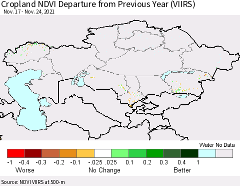 Kazakhstan Cropland NDVI Departure from Previous Year (VIIRS) Thematic Map For 11/17/2021 - 11/24/2021