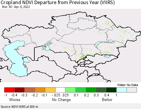 Kazakhstan Cropland NDVI Departure from Previous Year (VIIRS) Thematic Map For 3/30/2022 - 4/6/2022