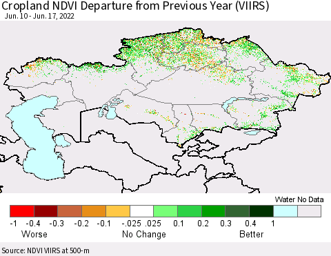 Kazakhstan Cropland NDVI Departure from Previous Year (VIIRS) Thematic Map For 6/10/2022 - 6/17/2022