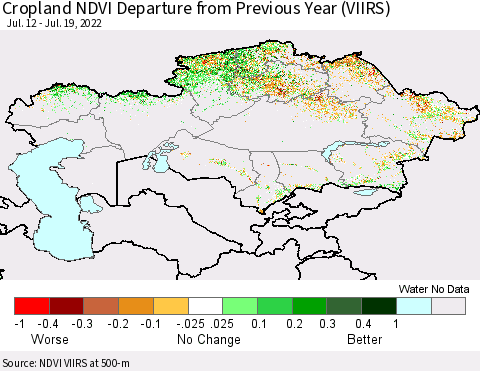 Kazakhstan Cropland NDVI Departure from Previous Year (VIIRS) Thematic Map For 7/12/2022 - 7/19/2022
