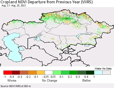 Kazakhstan Cropland NDVI Departure from Previous Year (VIIRS) Thematic Map For 8/13/2022 - 8/20/2022
