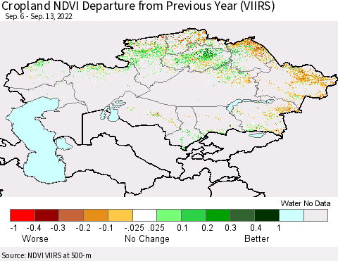 Kazakhstan Cropland NDVI Departure from Previous Year (VIIRS) Thematic Map For 9/6/2022 - 9/13/2022