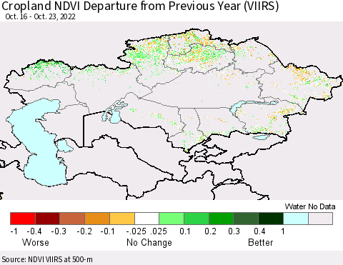 Kazakhstan Cropland NDVI Departure from Previous Year (VIIRS) Thematic Map For 10/16/2022 - 10/23/2022