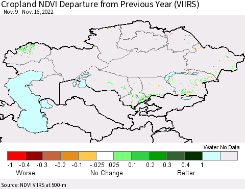 Kazakhstan Cropland NDVI Departure from Previous Year (VIIRS) Thematic Map For 11/9/2022 - 11/16/2022