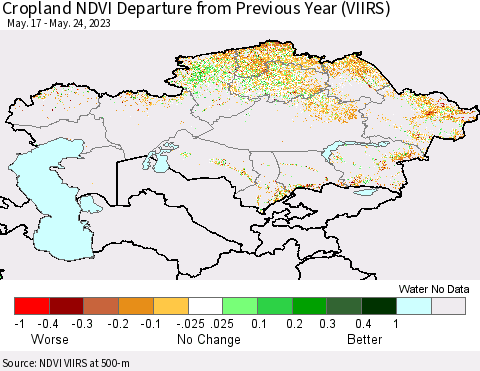 Kazakhstan Cropland NDVI Departure from Previous Year (VIIRS) Thematic Map For 5/17/2023 - 5/24/2023